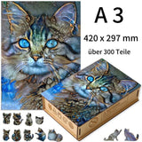 Blaue Augen Katze - Einzigartiges Holzpuzzle für Katzenliebhaber