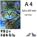 Blaue Augen Katze - Einzigartiges Holzpuzzle für Katzenliebhaber