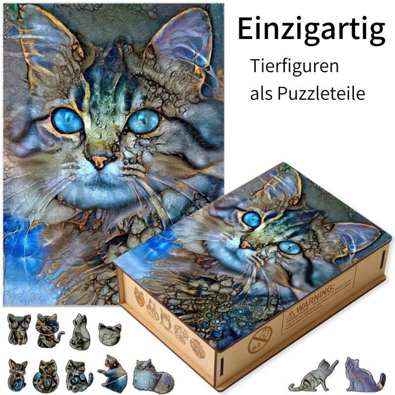 Blaue Augen Katze - Einzigartiges Holzpuzzle für Katzenliebhaber